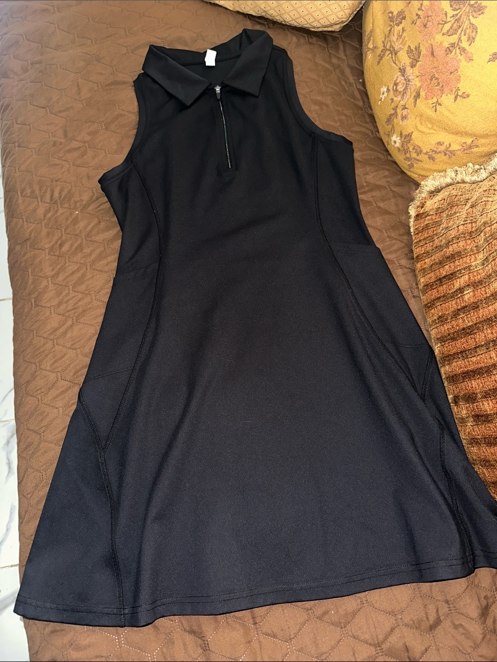 Zella Black Sleeveless Polo Zip Mini Dress